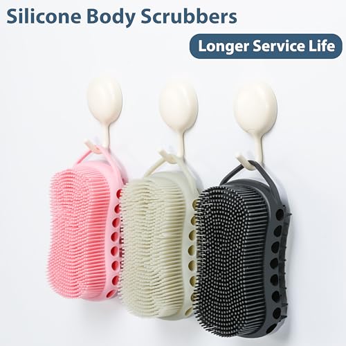 MtBoi Double-Sided Exfoliating Silicone Body Scrubber, 2-in-1 Bath Scrubber, Shampoo Brush, Silicone Loofah for All Skin Types, Shower Body Scrubber, Easy to Clean, Lather Well (Black) - color: Black