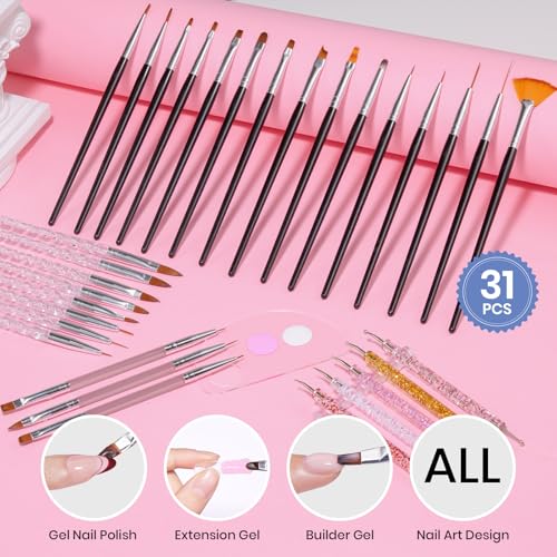Beetles 31pcs Nail Art Brushes, Nail Art Pens, Dotting Tools, Dust Brush - color: F-Multicolor-31