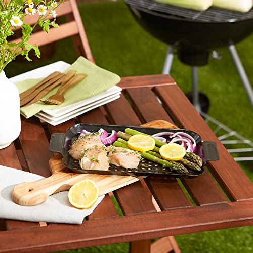 RSVP International Porcelain Coated Steel BBQ Grill Tray/Pan, Outdoor Barbeque Grilling Accessories for Cooking Fish & Vegetables, Dishwasher Safe, Small, 13x7.25" - size: Small, 13x7.25"
