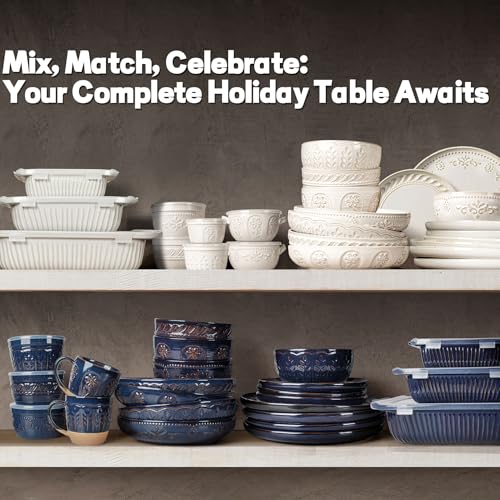 Artena Soup Bowls 32 OZ, Cereal Bowls Set of 4, Embossment Ceramic Ramen Bowl for Salad, Dinner, Pho, Noodle, Pasta, Snacks, Dishwasher Microwave Safe, 6.3 Inch, Willow Leaf, Blue - color: Blue (Willow Leaf), size: 32 OZ