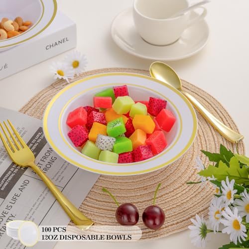 realluck 100pc Disposable Soup Bowls with Gold Rim - color: Gold, size: 100Pack