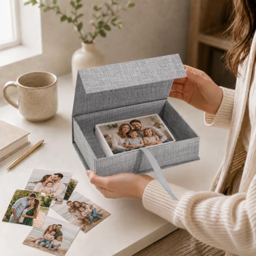 Vienrose Small Photo Storage Box, 5"x7", Linen Postcard Keeper, Gray - color: Gray, size: 5"x7"