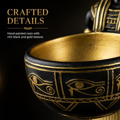 10'' Anubis Statue Bowl, Black Gold Egyptian Decor, Resin Sculptures