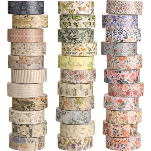 TaoBary 33 Rolls Washi Tape Set, 15mm Holiday Seasonal,Vintage Style - style: Vintage Style