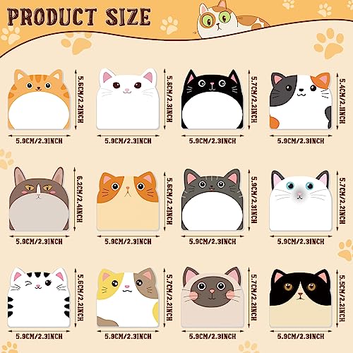 Yinder 24 Pads Cute Cat Sticky Notes Kawaii Animal Sticky Notes Pads Bulk - color: Multicolor, size: Cats