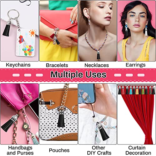 Keychain Tassels Bulk, Paxcoo Small Tassels for Jewelry Making, 50pcs Leather Tassel Keychain Charms with 50pcs Jump Rings for DIY Key Chain Craft, Black - color: Black