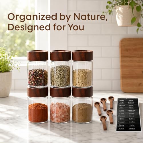 6‑Pack Small 8 Fl Oz (240 ml) Glass Jars w/Wood Lids & Spoons - color: M-lucency, size: 8 fl oz
