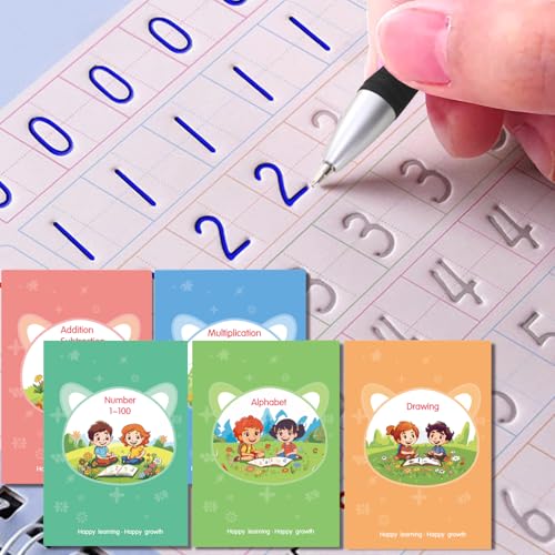 Magic Practice Copybook, Reusable Writing Practice Book, for Preschool Kids Age 3-8 Calligraphy 9.44in×6.29in(5 Books with Pens) - color: Green, size: 9.44in×6.29in