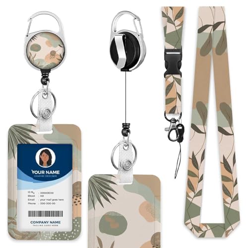 Badge Holder with Lanyard Brown Leaf Badge Card Holder Various Shape Plastic ID Badge Holder for Student Nurse Worker - color: Brown Leaf