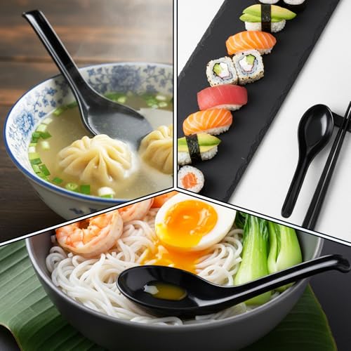 Asian Soup Spoons 2pcs Meal Spoon Black Long Handle Spoon with Hook