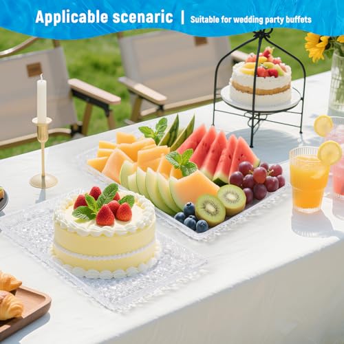 GLITCHCORE 4-Pack Premium Acrylic Serving Trays - 15x11 Extra Thick Reusable Platters - Shatterproof Ice-Pattern Food Trays for Party, Catering, Wedding & Kitchen Organization - BPA-Free