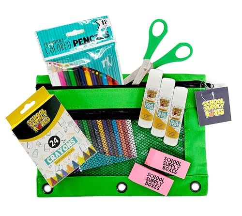 School Supply Boxes | 17" (Black or Clear) Backpack Bundle for (Elementary, Intermediate, or High School) - color: Clear, style: Elementary Case (6 Pack)