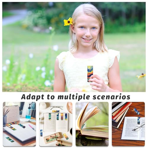96 Pieces Magnetic Bookmarks Magnet Page Markers - Book Marks for Reading Women & Men with Storage Boxes - Cute Magnet Bookmark Clips for Reading Pleasure（Oil Painting） - size: 96, style: Oil Painting Style