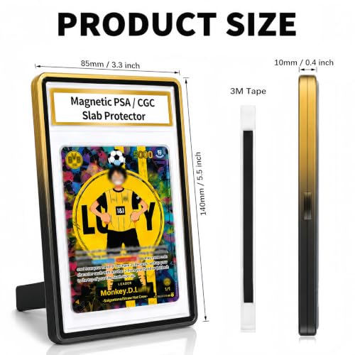 Magnetic PSA/CGC Slab Protector with Foldable Kickstand - UV Protection Tempered Glass & Aluminum Metal Bumper for 35PT PSA CGC CSG AGS, 9-Point Secure Lock Display Guard & Clear View (Black/Gold) - color: Black/Gold, size: PSA Card Case