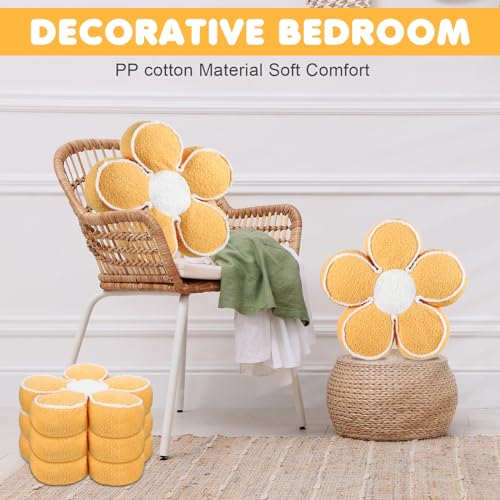 Menkxi 2 Pack Flower Pillows Cute Flower Shaped Pillows Daisy Pillow Throw Soft Floor Cushion for Living Room Bedroom Sofa Couch Winter Warm Decoration 15.7 Inch(Yellow) - color: Yellow