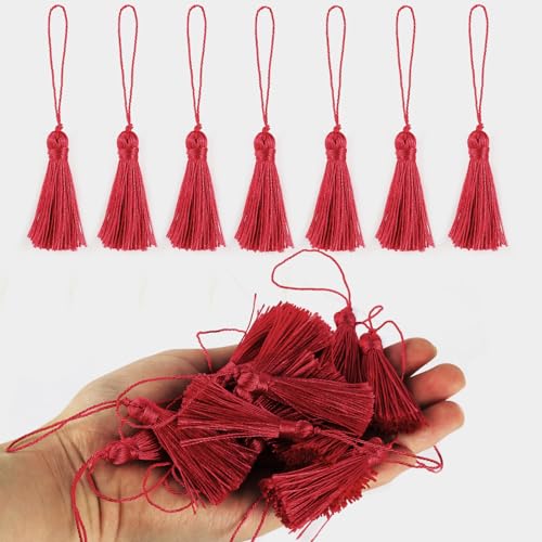 BEL AVENIR 45 pcs Mini Bookmark Tassels 3.75inch Silky Key Tassel-Red - color: 35# Red