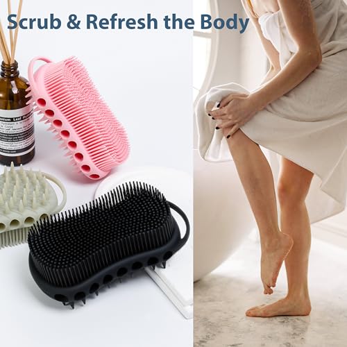 MtBoi Double-Sided Exfoliating Silicone Body Scrubber, 2-in-1 Bath Scrubber, Shampoo Brush, Silicone Loofah for All Skin Types, Shower Body Scrubber, Easy to Clean, Lather Well (Gray) - color: Gray