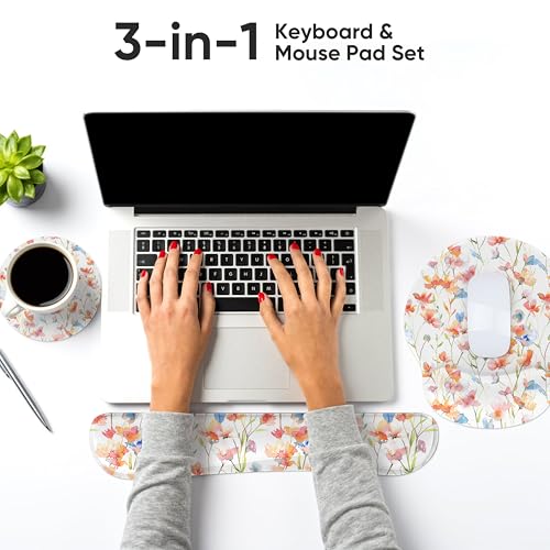 RICHEN 3 PCS Computer Mouse Pads for Desk with Coaster Set, Non-Slip Keyboard Wrist Rest and Mouse Pad Set, Ergonomic Design (YKMWR-52) - color: Ykmwr-52