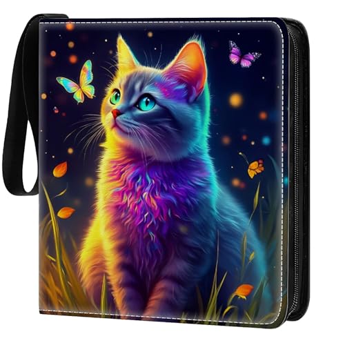 Card Binder 900 Pockets, 50 Sleeves Large Binder Trading Cards Holder 9 Pocket, Storage Organizer, Album Folder Case Protector Collector Gift Colorful Cute Cat Butterfly - color: Colorful Cute Cat Butterfly, size: 9 Pocket
