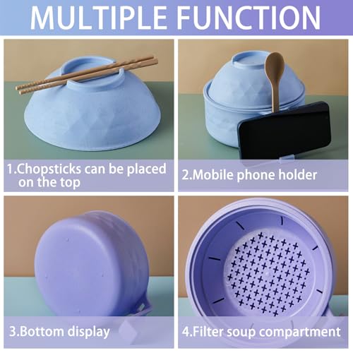 2 Sets 40 oz Microwave Ramen Bowl with Handles, Purple, Light Blue - color: Purple,Light Blue
