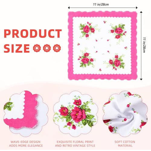 Peryiter 100 Pcs Bulk Handkerchief for Women Vintage Floral Cotton Embroidered Ladies Handkerchiefs