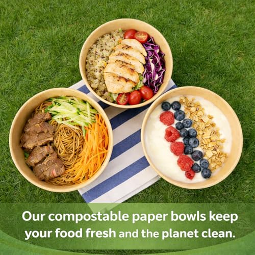 TOPtoper 36Oz 50Pcs Large Paper Bowls with Lids and Forks, Heavy Duty Disposable Meal Prep Containers for Hot/Cold Food, Soup, Disposable Bowls Bulk Soak-Proof for Party - size: 36 OZ