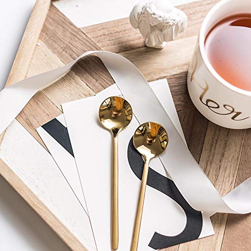 10 Pack Espresso spoons 18/10 Stainless Steel Teaspoons Set for Coffee Sugar Dessert Cake Ice Cream Soup Antipasto Cappuccino, 5.3 Inch Gold - size: Gold-10 Pack