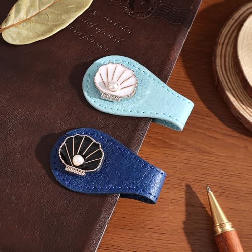 2PCS Magnetic Bookmarks with Pen Clip, Leather Bookmarks for Women, Magnetic Pen Holder Book Accessories, Gold Shell - style: Gold Shell