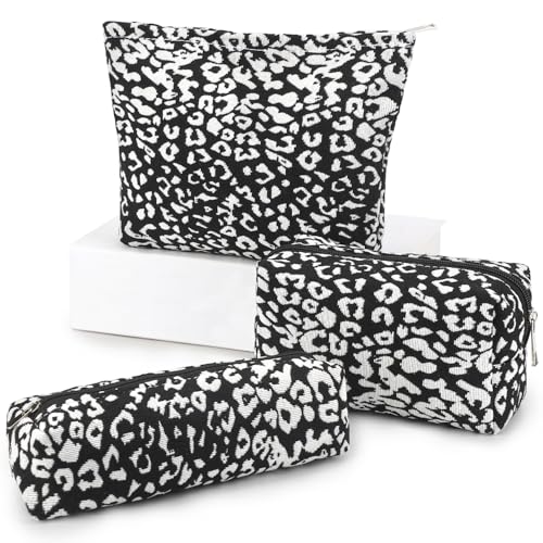 EIMMBD Makeup Bag 3 Pieces Large Capacity Cosmetic Bags Travel Toiletry Bag Organizer Cute Makeup Pouch Storage for Women(Black White) - color: Black White
