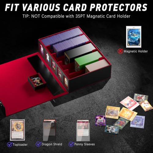 Gomyrod 5 Row 800+ Trading Card Storage Box with Commander Display - color: Black/Red, size: 800+