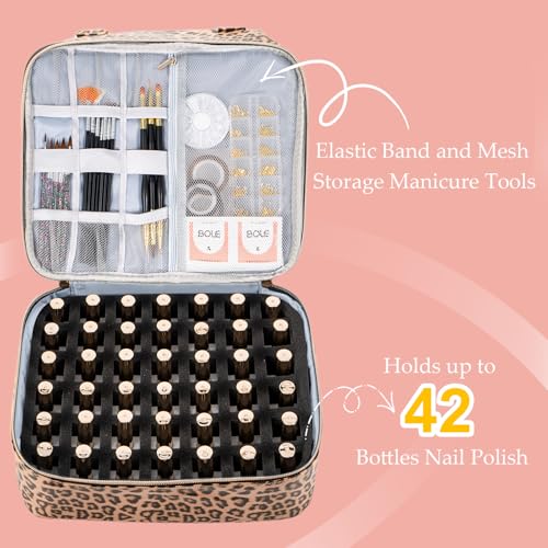 Uross Nail Polish Organizer Bag Holds 42 Bottles Nail Polish & Nail Lamp, Gel Nail Polish Organizers and Storage box for Nail Tech, Nail Kit Supplies Organizer Case - Leopard - color: Leopard, size: Large - 11 x 9.5 x 9.5 inch (42 bottles)