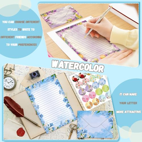 TaoBary 160 Pcs Flower Stationery Paper and Envelopes Set, 8.5 x 11'' - size: 8.5 x 11 Inch, style: Flower