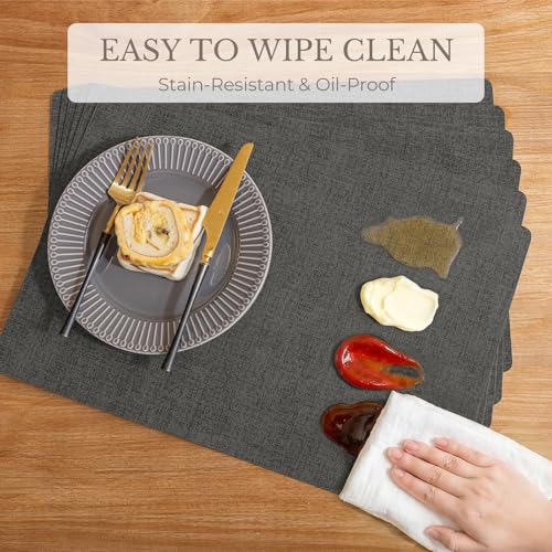 Romanstile Faux Leather Vinyl Placemats Set of 6, Charcoal - color: Charcoal