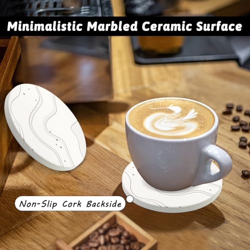 Absorbent Ceramic Drink Coasters Set of 4 with Metal Holder Round 4 Inch - style: 4 coasters Style C
