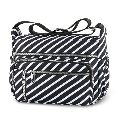 NPBAG Crossbody Bag for Women, Shoulder Purse Handbag Messenger Bag, Trendy Pocketbooks, Waterproof and Multi-Pockets - color: Diagonal Stripes