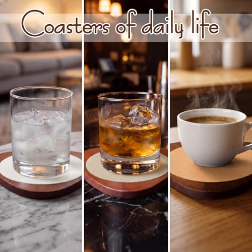 Newtay 6 Pcs Mid Century Modern Coasters Wood Absorbent Coaster,Brown - color: Rice Palm