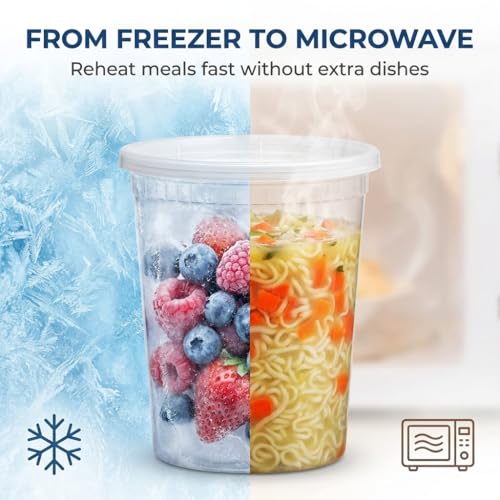 48 Sets Plastic Food Storage Deli Containers w/ Lids 16oz Pint & 32oz Quart - size: 48 Sets (2 Sizes: 16 & 32 oz)
