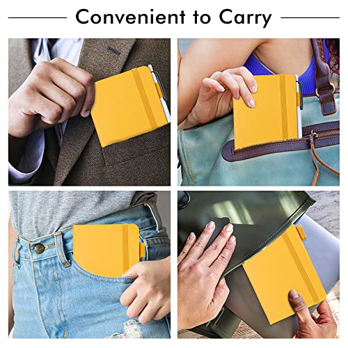 feela 6 Pack Pocket Mini Notebooks Bulk, Small Cute Memo Notepads Hardcover College Ruled Lined Journals with Pen Holder for School Business Work, with 6 Black Pens, 3.5”x 5.5”, A6, Yellow - color: 6 Yellow