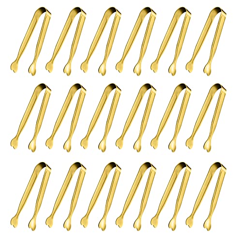 Mini Serving Tongs, Anytrp 18-Packs Stainless Steel Sugar Tongs, 4.3 inch Ice Tongs Kitchen Appetizers Tong for Coffee Bar, Tea Party, Desserts Party, Sugar and Ice Bucket - color: Gold-18pcs, size: 4.3inch