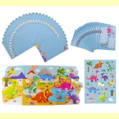 Dinosaur Stationery Set for Kids, Cute Dinosaur Letter Writing Paper with Lines and Envelopes, Kids Letter Writing Kit with Stickers, 30 Sheets + 20 Envelopes, Dinosaur Writing Set, 8.3 x 5.9 Inch