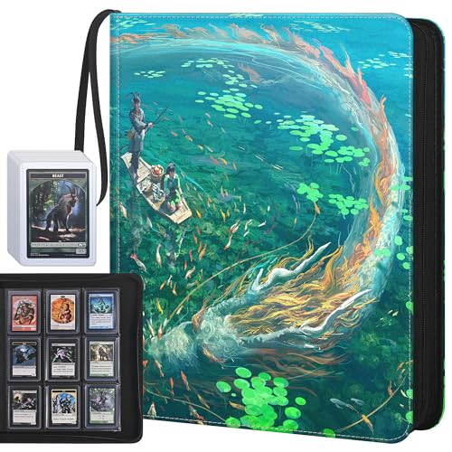 Top Loader Binder, 9 Pocket Holds 360 Toploaders, Acid-Free PVC-Free Side-Loading Pages, Full-Zip PU Binder for Standard 3" x 4" Top Loaders, TCG, MTG & Sports Cards, Blue Lake Dragon - color: Blue Lake Dragon