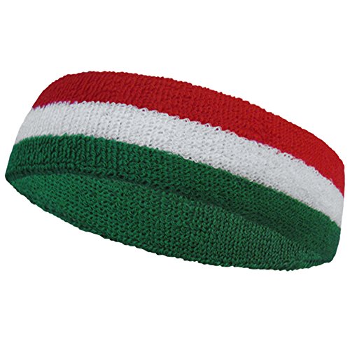 COUVER 3 Color Striped Sports Sweatband Set - color: Green/White/Red