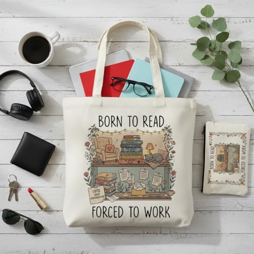 Aesthetic Canvas Tote Bag for Women – Minimalist Open-Top Design, Perfect for Books, Daily Errands and Gifting. - color: Born to Read Sage