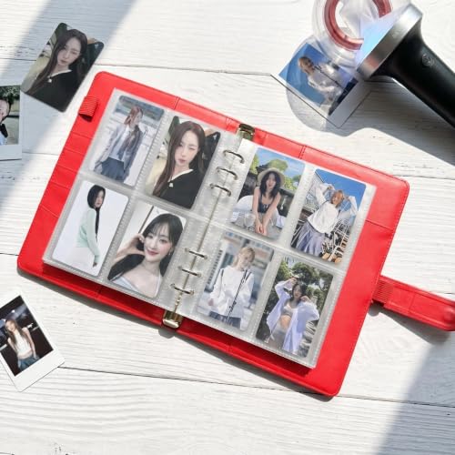 A5 Kpop Photocard Binder, 6 Ring Binder Collector’s Album with 240 Card Slots, PU Leather Binder Cover for Organizing K-Pop, Trading Cards, Game Cards & Memorabilia (Red) - color: Red