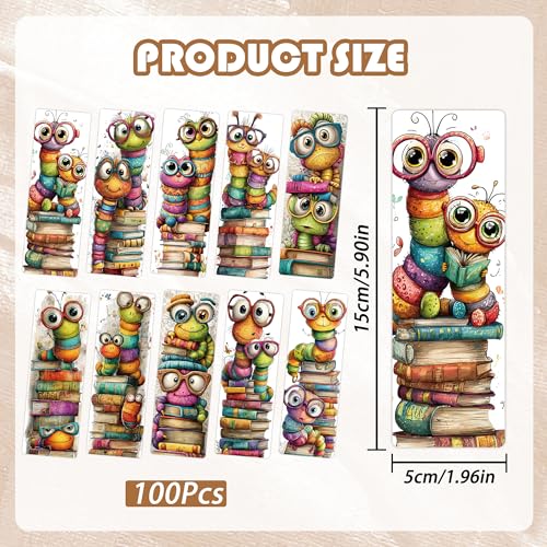 100 Pcs Cute Bookworm Bookmarks, Funny Insect Book Marks for Reading Students, Paper Bookmark Bulk, Christmas Birthday Gifts for Readers Book Lovers - style: Cute Bookworm