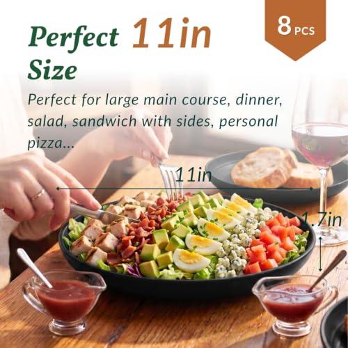 Homienly Wheat Straw Plates Set - 11 inch Reusable Large Dinner Plates Set of 8, Lightweight Unbreakable Salad Plates, Microwave and Dishwasher Safe Plates, Deep Plates for Dinner, Camping - Black - color: Black, size: 11 Inch