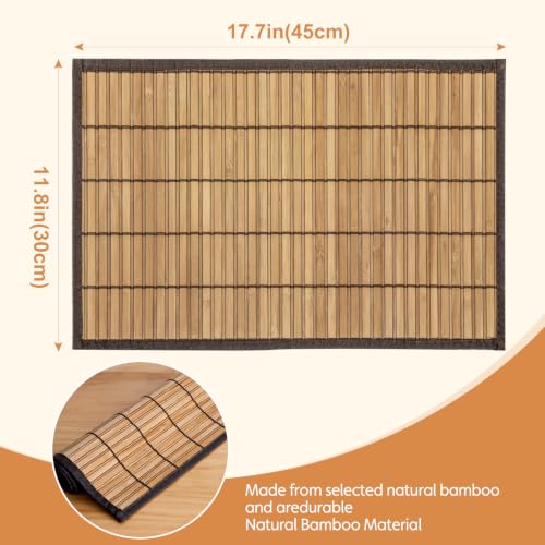 Bamboo Placemats Set of 8 with Fabric Border, Table Mats, Brown - color: Brown, size: Set of 8