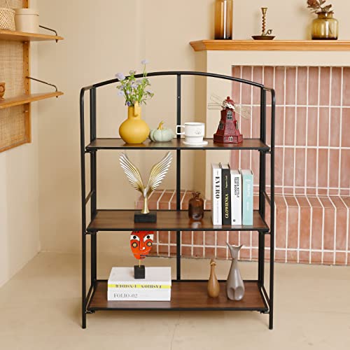 Crofy 3-Tier Wider Foldable Bookshelf, Black Frame & Walnut Shelves - color: Black Frame & Walnut Shelf, size: 3 Tier Wider