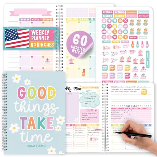 Undated Weekly Planner Spiral - Undated Weekly Planner Habit Tracker - color: Teal Pastel 1