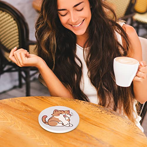 Cute Coaster Set of 6 Cat Lover Gift Kawaii Anime Decor Ceramic Coasters - color: Cat Set of 6